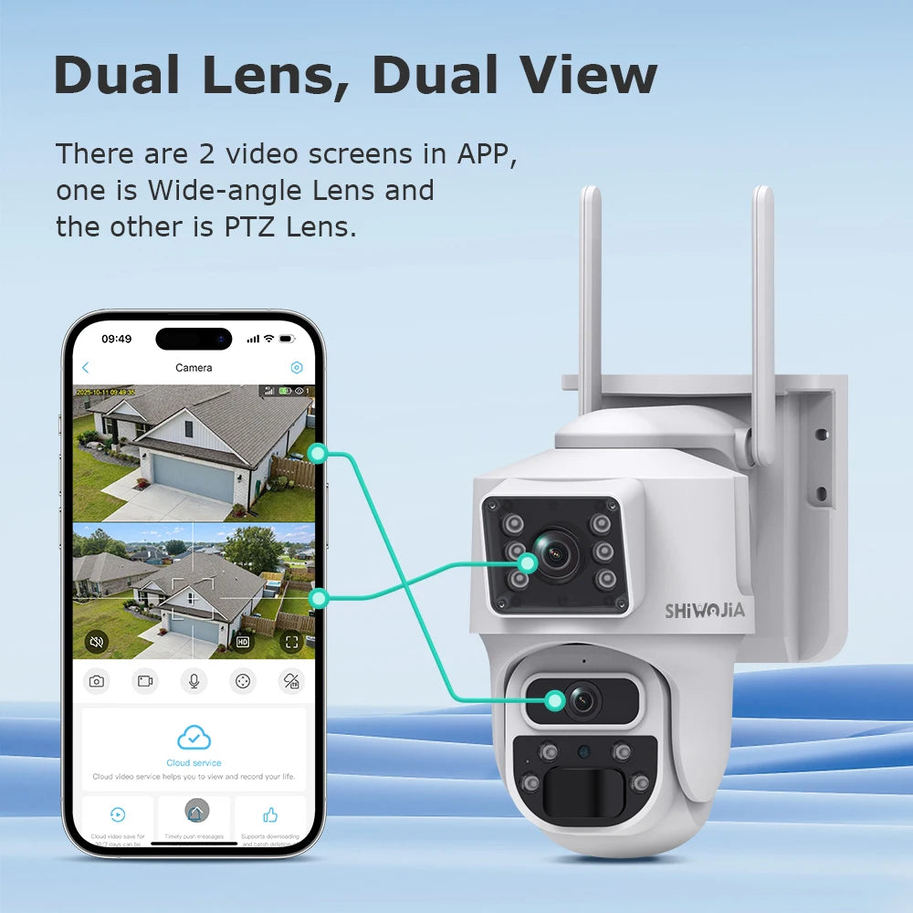 SHIWOJIA 12MP Dual Lens AI Solar Camera 4G SIM AOV Smart 24/7 Recording 360° PTZ Outdoor Security Cameras Auto Tracking UBox Pro