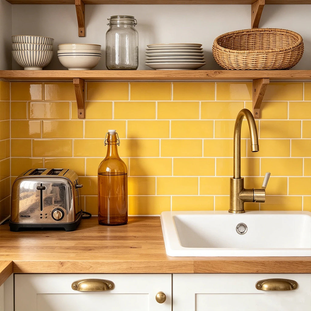 5/10/20pcs Bright Yellow Subway Peel and Stick Backsplash Tiles, Waterproof Self Adhesive Wall Stickers for Kitchen Bathroom
