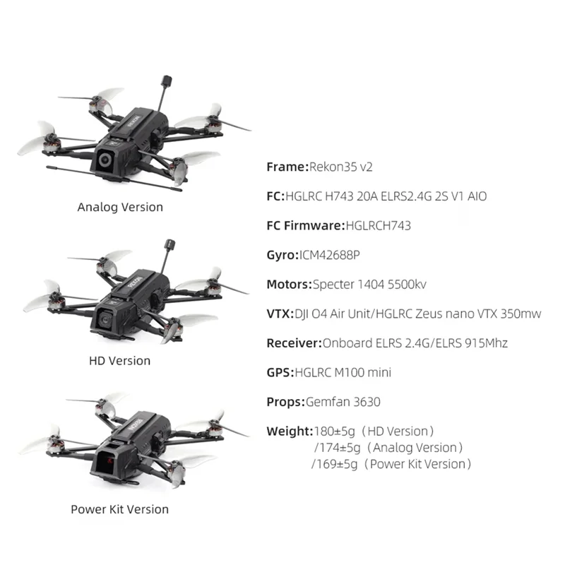 HGLRC Rekon35 Long Range FPV Drone - 3.5 Inch ELRS Power Kit Tidesmit