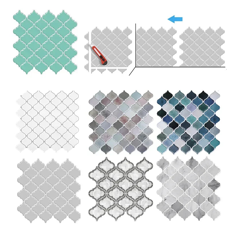 5/10PCS Self Adhesive Mosaic Vinyl Wall Tiles Stickers Wallpaper Gourd Shape 12X12Inch Brick Design for Kitchen Home Decoration