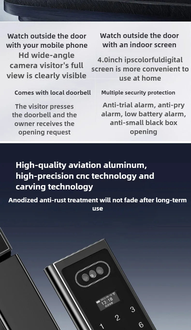 Outdoor Lock with Surveillance Camera Home Automatic Smart Door Lock 3d Facial Recognition Fingerprint Password