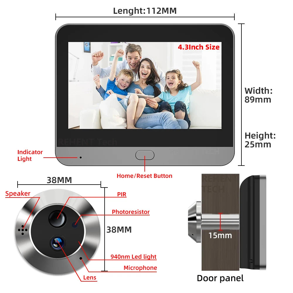 Battery Powered MINI Two Way Talk Tuya SmartLife APP 3MP Wide View 2.4G WiFi 940NM Infrared Digital Door Peephole Eye PIR Camera