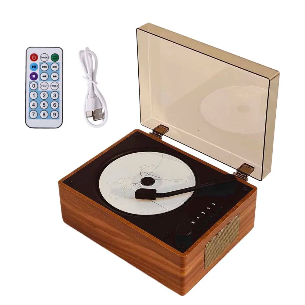 Portable Retro CD Player - Bluetooth Speaker with Woodgrain Finish Woodgrain Brown Tidesmit