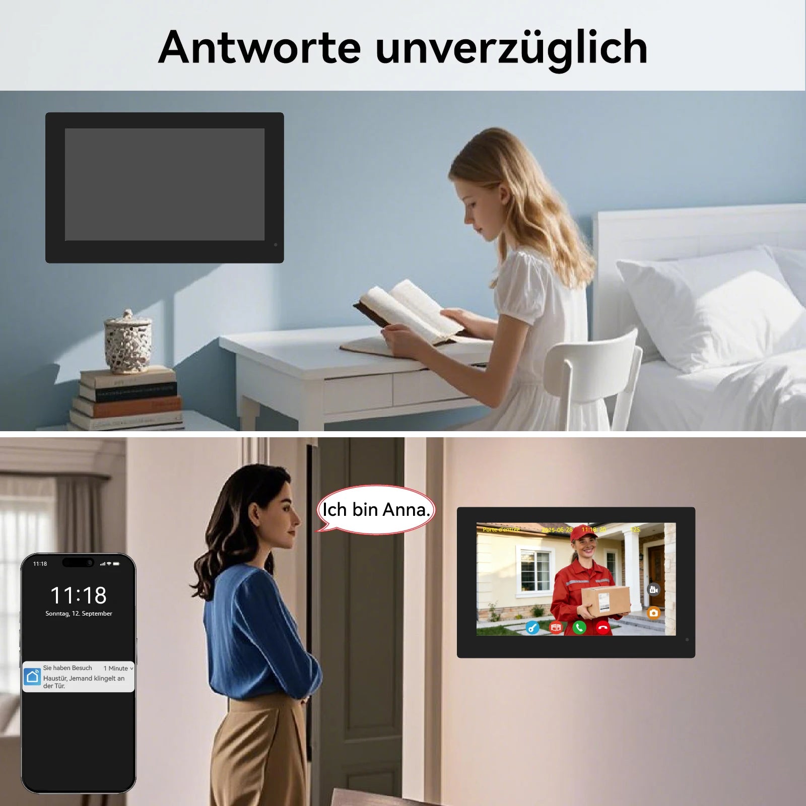 2-4 Unit Home 2 Wire 7inch Touch Video Intercom for Apartments Residential Video Door Phone System with RFID Card APP Unlock ﻿