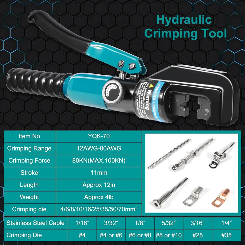 Professional 10-Ton Hydraulic Crimping Tool Kit with 9 Dies, for Battery Terminals & 16/10/8/6/4/25/35/50/70mm² Cable