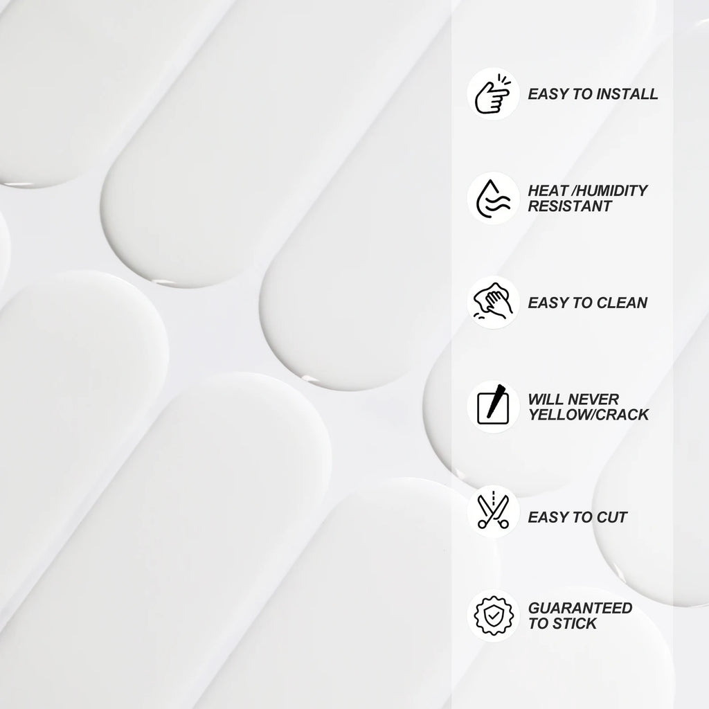 5/10/20PCSWhite Oval 3D Peel and Stick Backsplash Tiles, Waterproof Self Adhesive Wall Stickers for Kitchen Bathroom