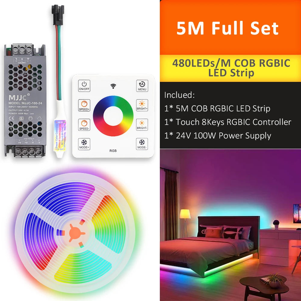 WS2811 COB RGBIC LED Strip DC24V 5M 10M 20M 30M RGB IC Horse Running Water Flowing Lights Tape Diode Ribbon Room Decoration Lamp