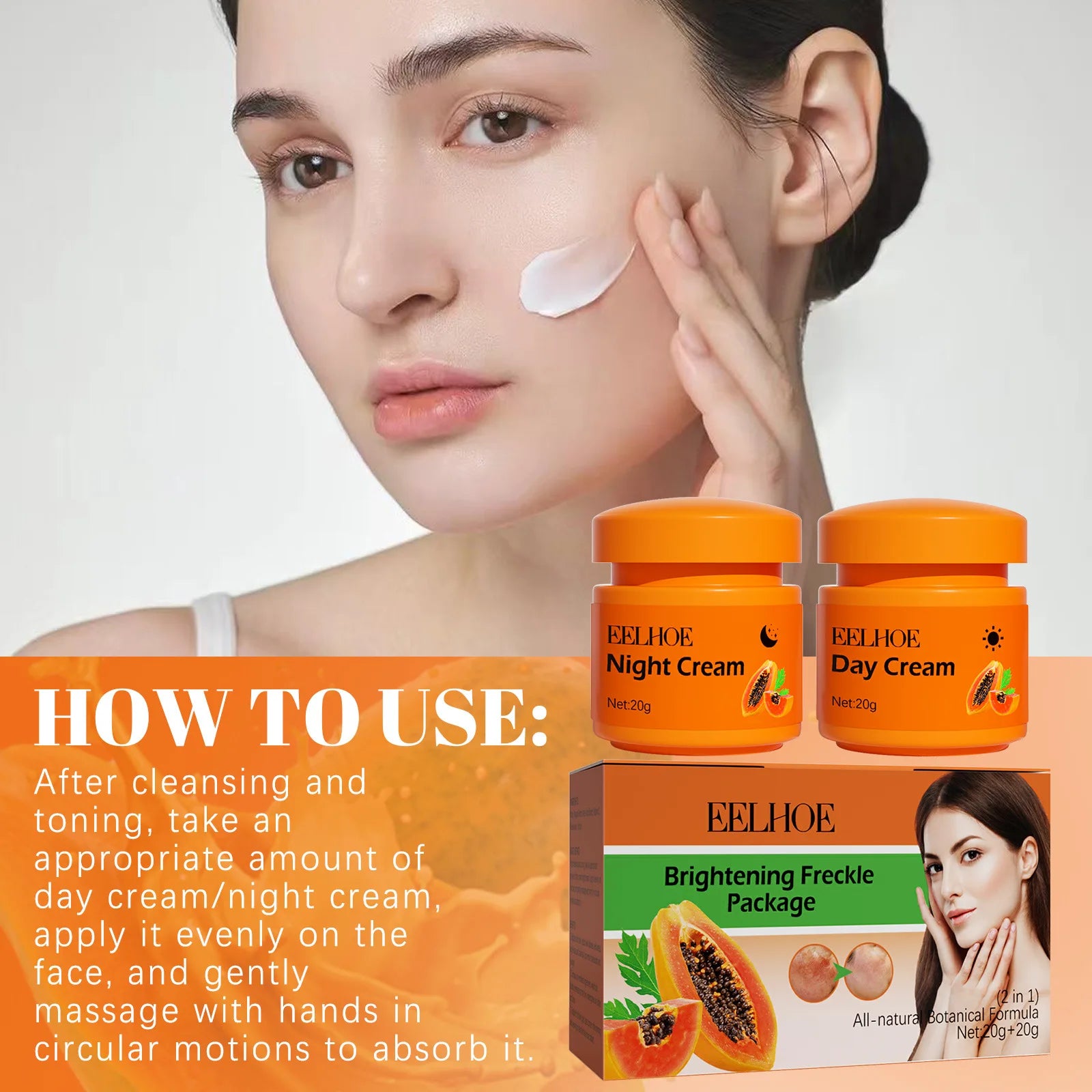 Tidesmit EELHOE papaya whitening freckle cream dark spot corrector brightening face makeup texture close-up