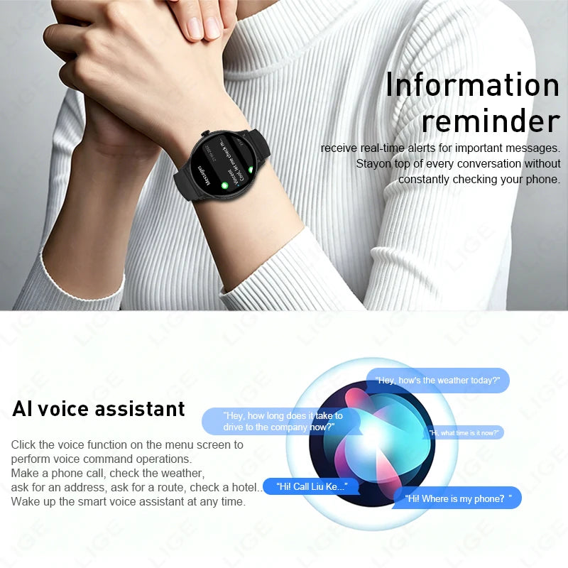 LIGE 1.26" HD Smart Watch 24/7 Health Monitoring Bluetooth Call 123+ Sports Modes IP68 Waterproof Sleep Tracker for Android iOS