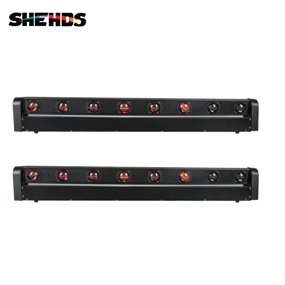 SHEHDS two-pack black LED moving head bar lights with red lens circles