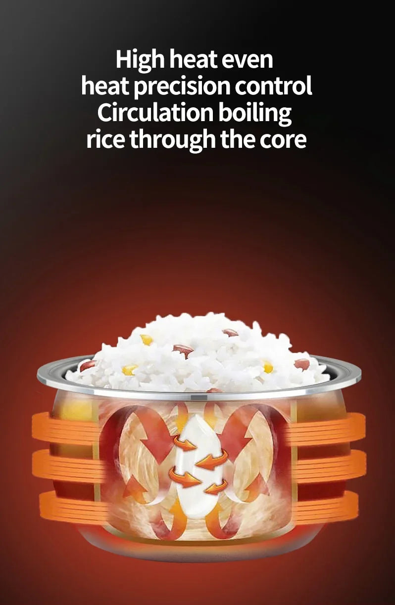 Rice cooker steaming pot with lid top, designed for even heat distribution