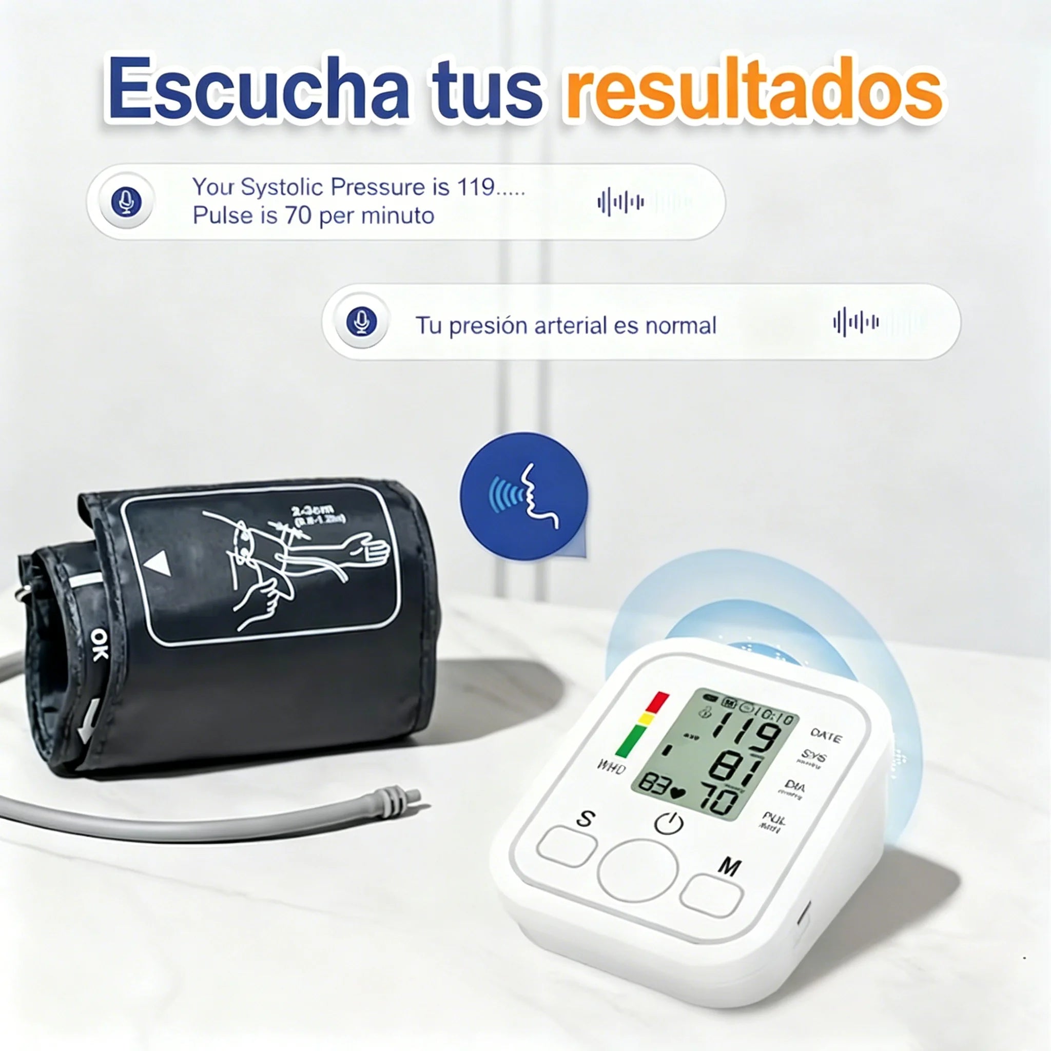 Spanish Voice Arm Automatic Blood Pressure Monitor BP Sphygmomanometer Pressure Meter Tonometer for Measuring Arterial Pressure