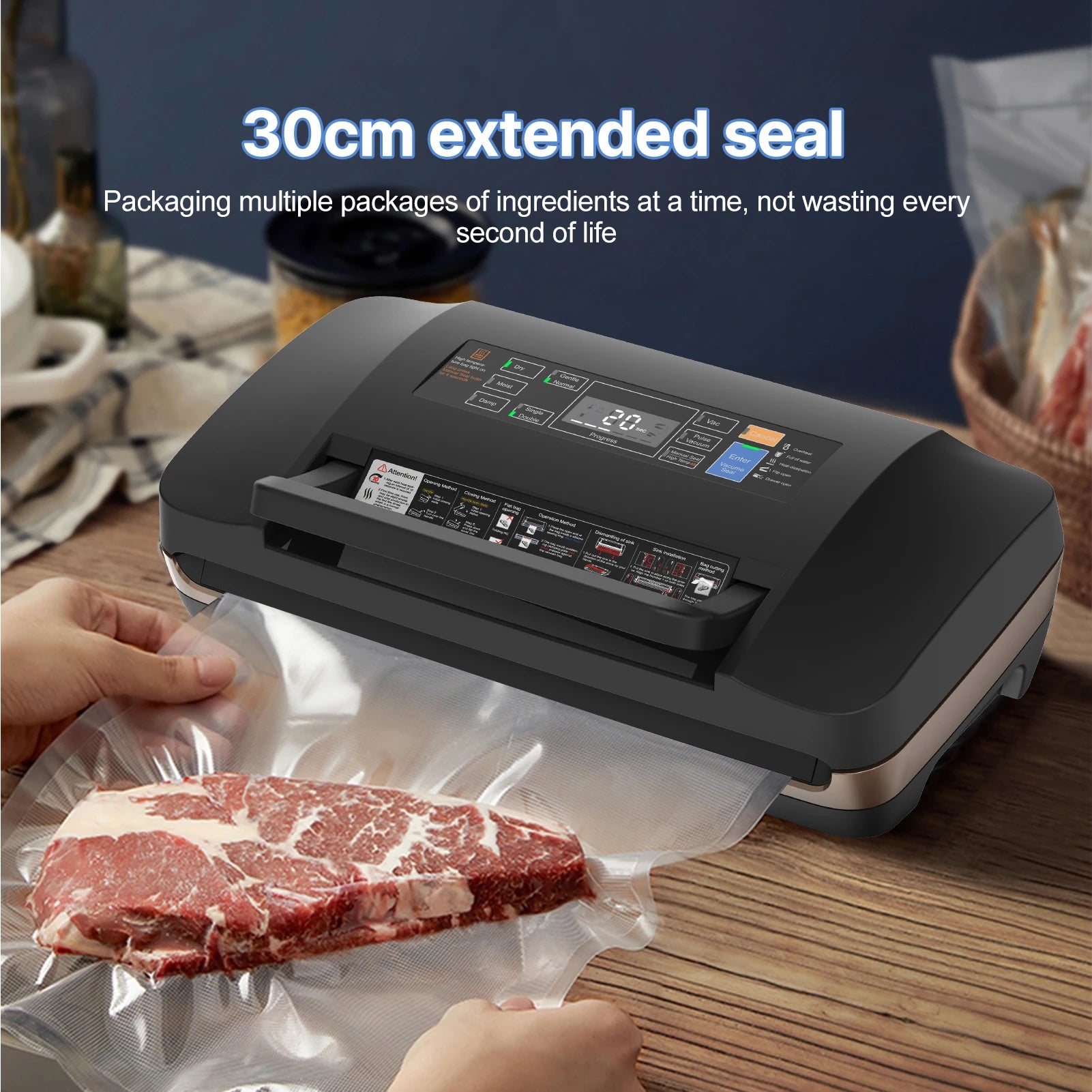 Food Vacuum Sealer Machine with Dry/Wet Pumping/Sealing for All Food Storage 85kPa Suction Power Food Bag Sealer Built-in