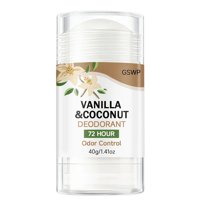 Tidesmit GSWP vanilla and coconut aluminum-free deodorant stick with 72-hour light, non-greasy fragrance protection.