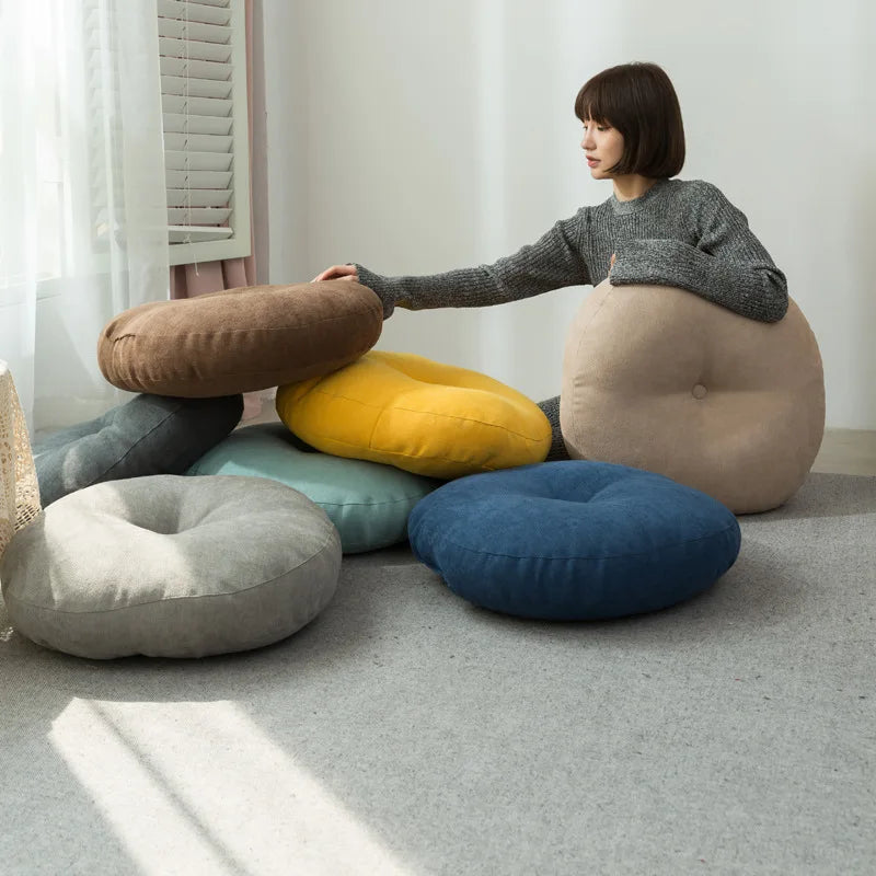Floor Seat Cushion Thickened Meditation Chair Cushion Simple Japan Style Futon Round Cotton and Linen Tatami Balcony Cushions 방석