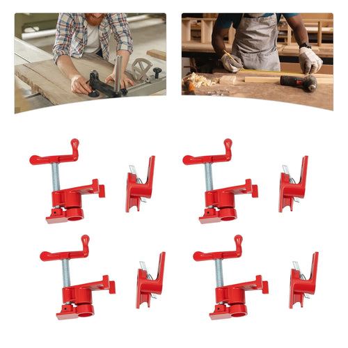 Woodworking pipe clamp set in red, clamping boards during DIY joinery