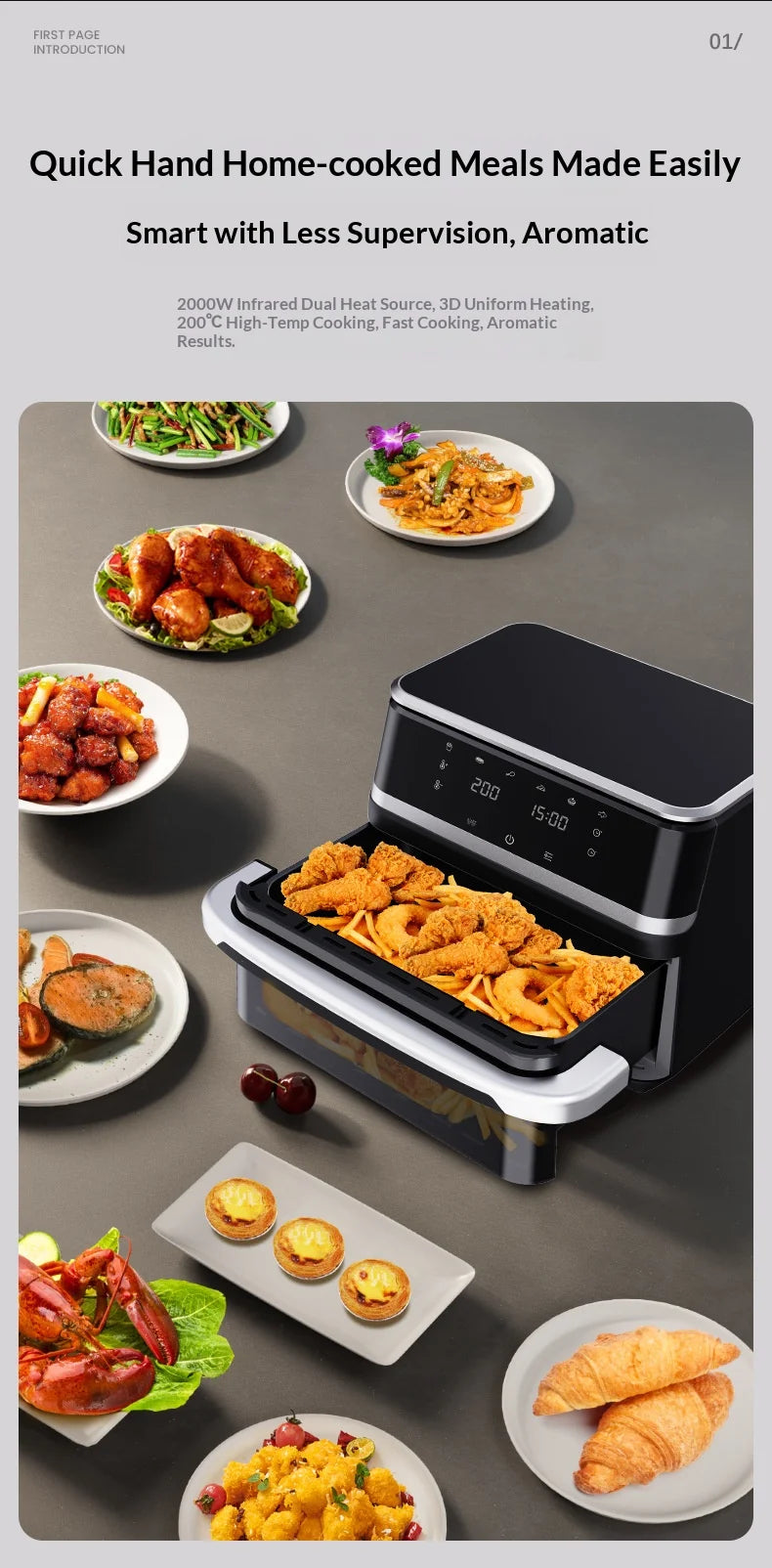 Commercial Digital Large-Capacity Touchscreen Display Stainless Steel Double Basket Smart Electric Square air Fryer Oven Home