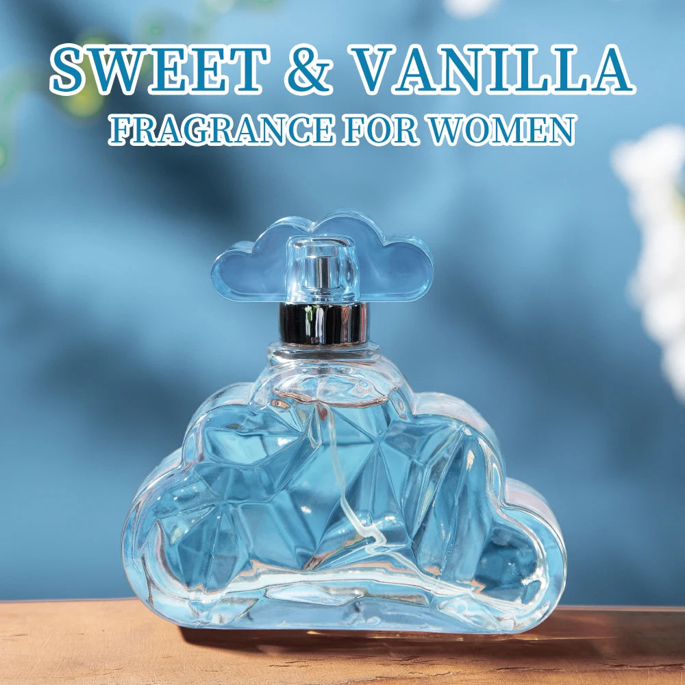 Sweet & Vanilla 3.4oz women's EDT cloud-shaped bottle perfume. Notes: lavender, bergamot, pear. Lasting daily scent.