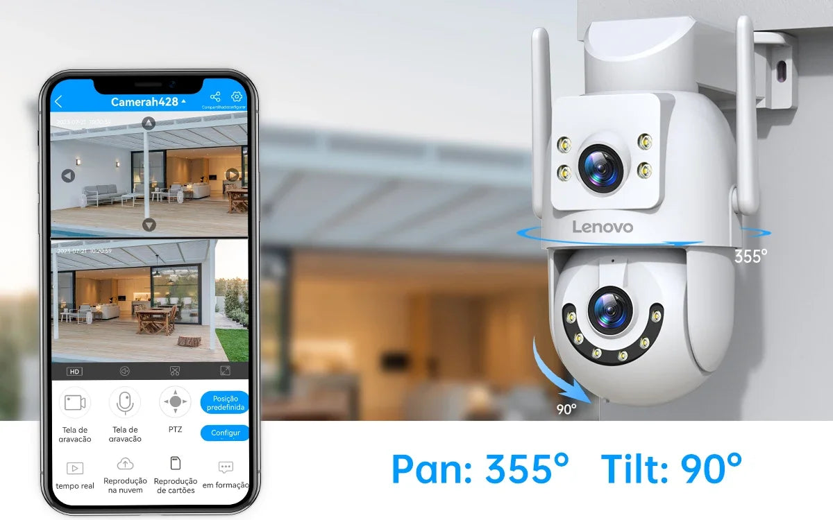 Lenovo 8MP Outdoor Security Camera with Dual Lens AI Tracking PTZ Color Night Vision Waterproof Home Surveillance Protection