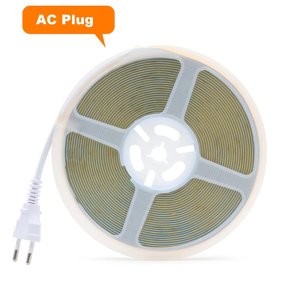 COB LED Strip Light Power Kit 220V 110V AC 3000K 4000K 6000K 2pin 240LEDs/m with IC Driver IP20 8mm PCB Dimmable Linear Lighting