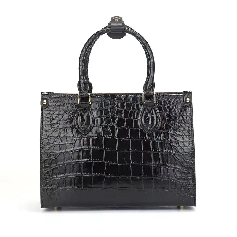 Authentic Crocodile Skin Classic Women's Small Totes Handbag Genuine Exotic Leather Female Work Purse Lady Single Shoulder Bag