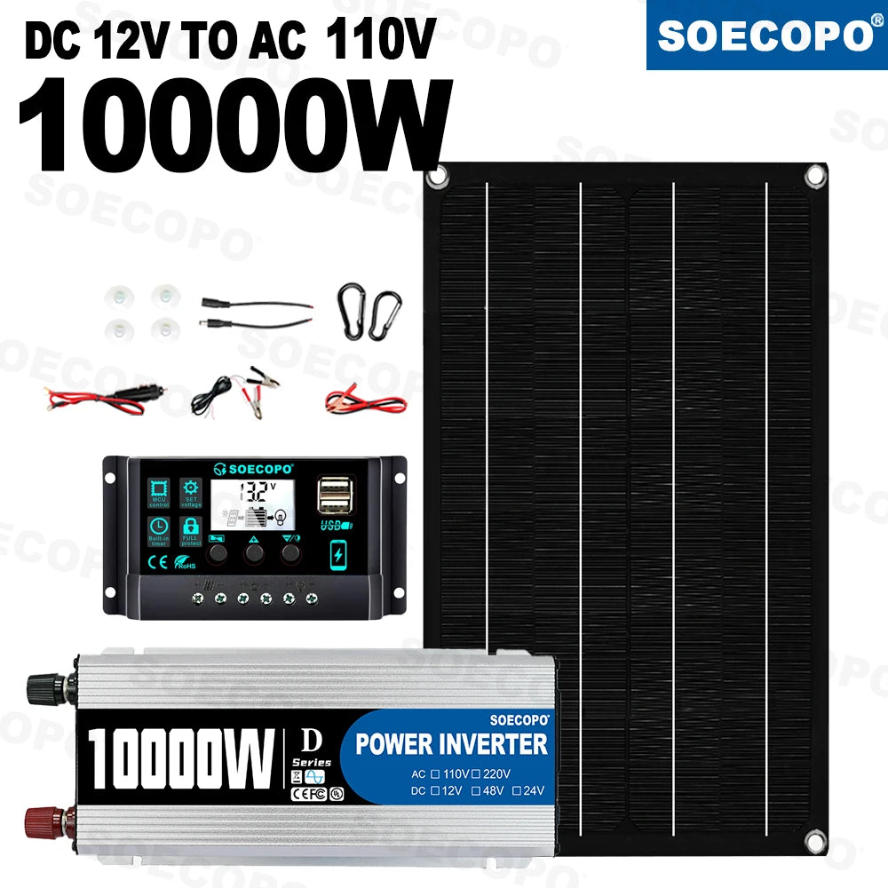 Cheaper Option 10000W Peak Solar System Kit 800W Panel 100A Controller 12V 220V Inverter Generator for power bank Radio Use lawn