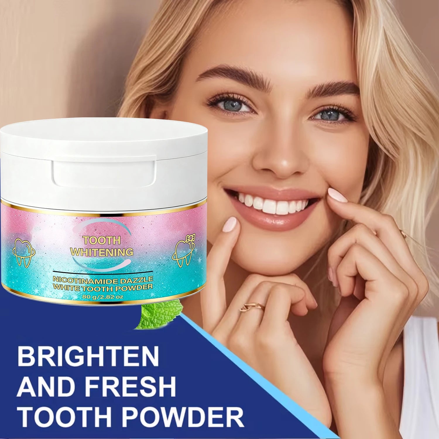 Tidesmit Niacinamide Dazzle White Tooth Powder for gentle teeth whitening with kiwi extract and hyaluronic acid.