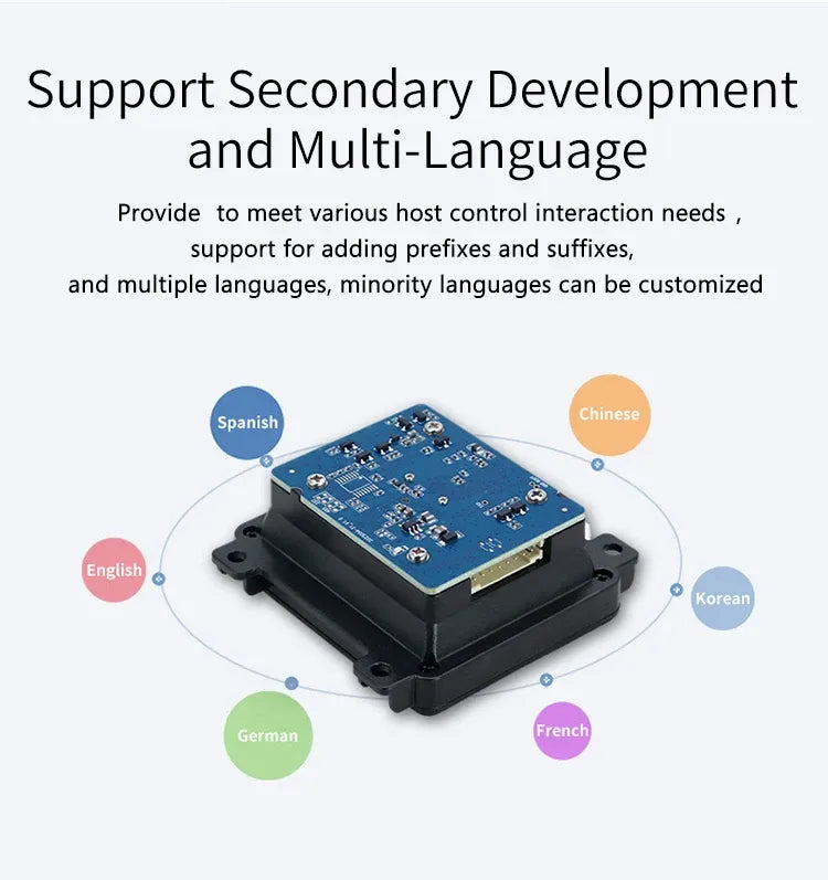 Embedded barcode scanner module PCB with multi-language support options
