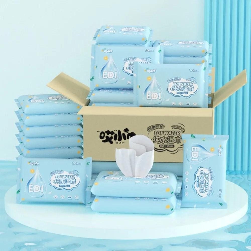 10Pcs/Pack New Spunlace Nonwoven Fabric Baby Wipes Portable Extractable Water Tissue EDI Pure Water Disposable Wet Wipes