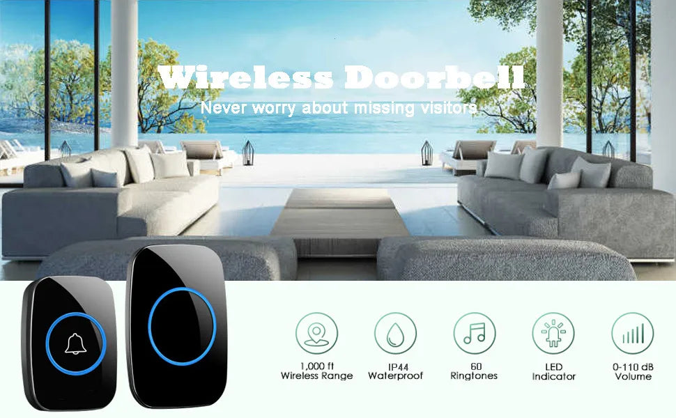 Wireless Doorbell EU/US Plug 300M Remote Control Waterproof 433 Frequency Through The Wall Signal Alarm Ambulance Smart Doorbell