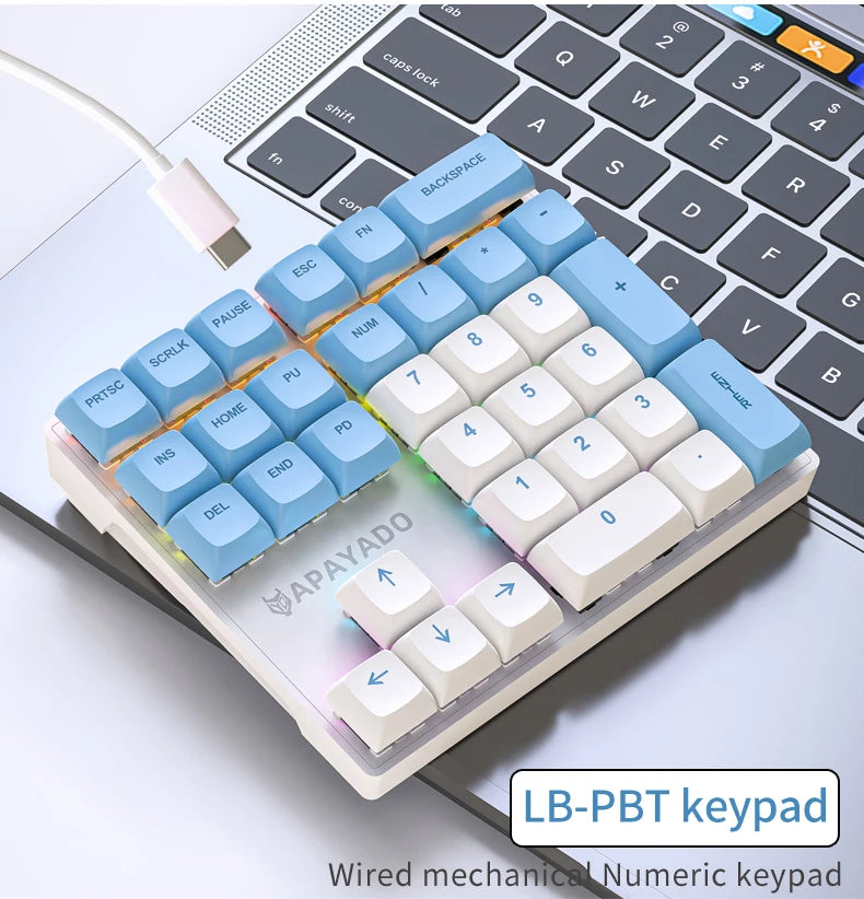 APAYADO K33 Mini Numeric Keyboard 33Keys,Blue Mechanical Shaft,RGB,PBT Keycaps for Treasury / Accounting / Finance