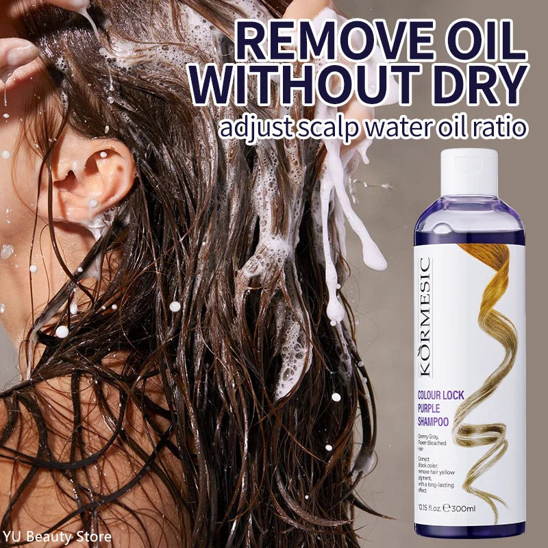 Professional Remove Yellow Shampoo Bleached Hair Anti-Yellow Lock-Color Shampoo Silver White Gray Smooth Shine Fluffy Hair Care