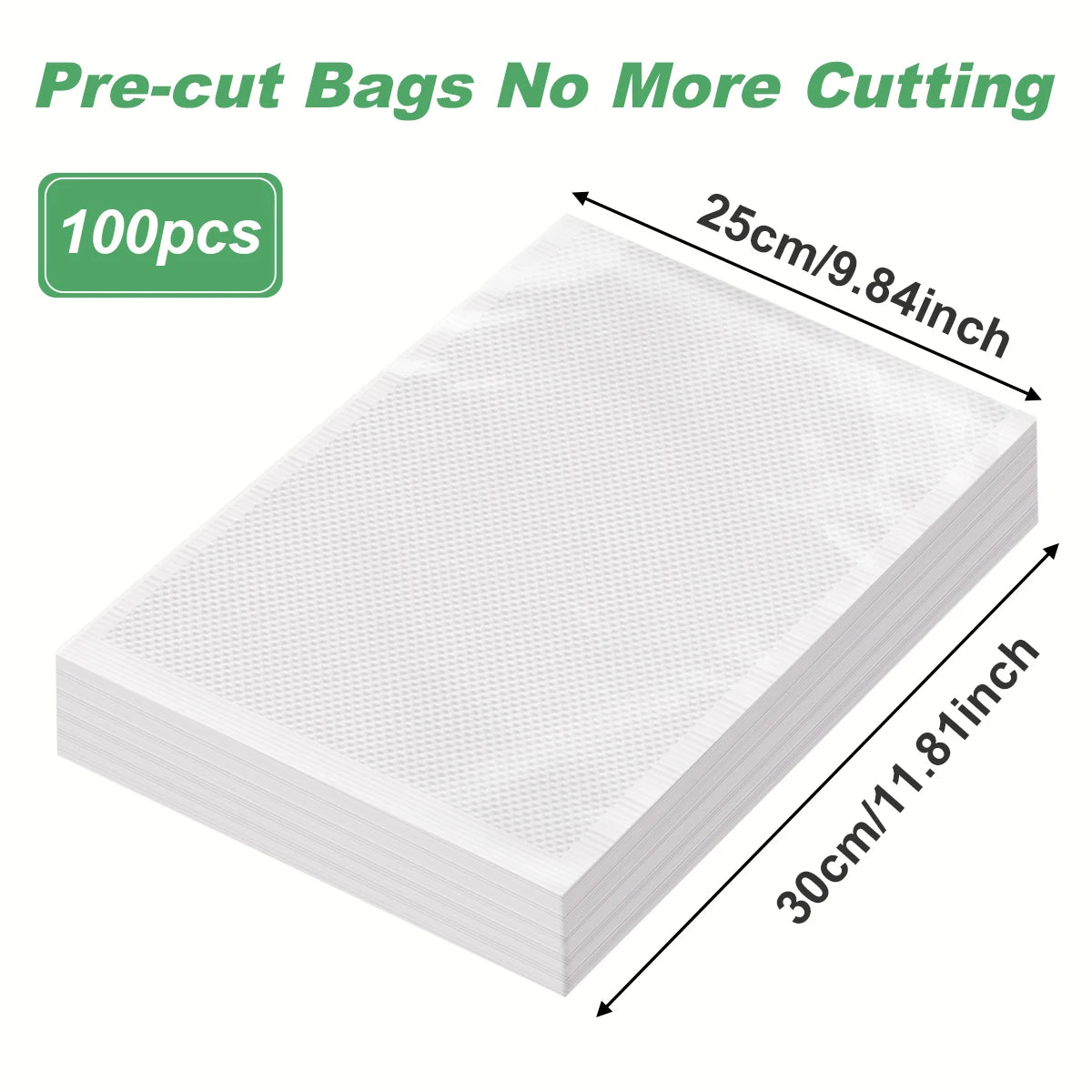 Pre-cut vacuum sealer bags, white, 100 pcs, 25x30 cm