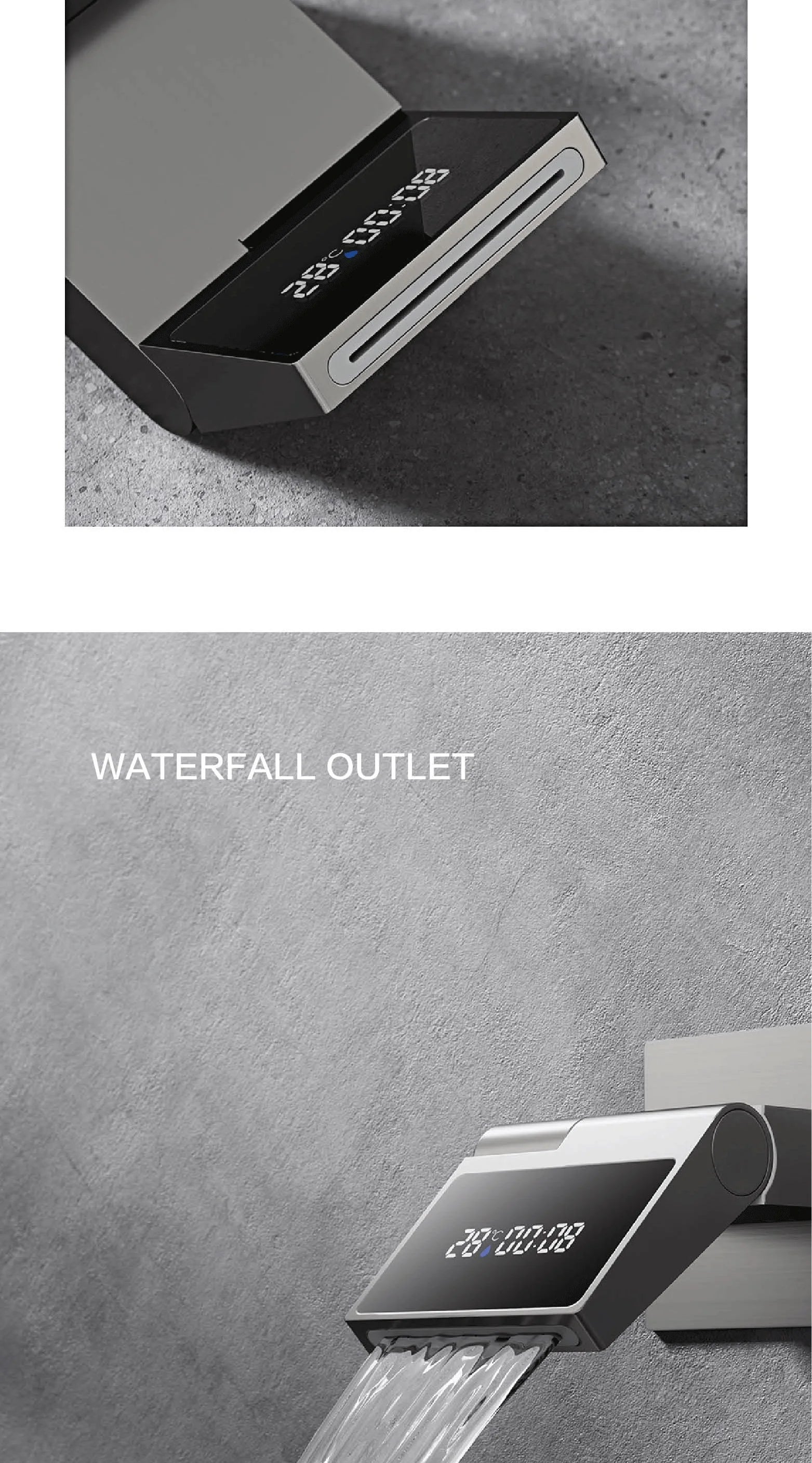 Luxury Gun Gray Brass Wall Mounted Bathroom Faucet with LED Digital Display Single Handle Hot & Cold Water Embedded Bathroom Tap