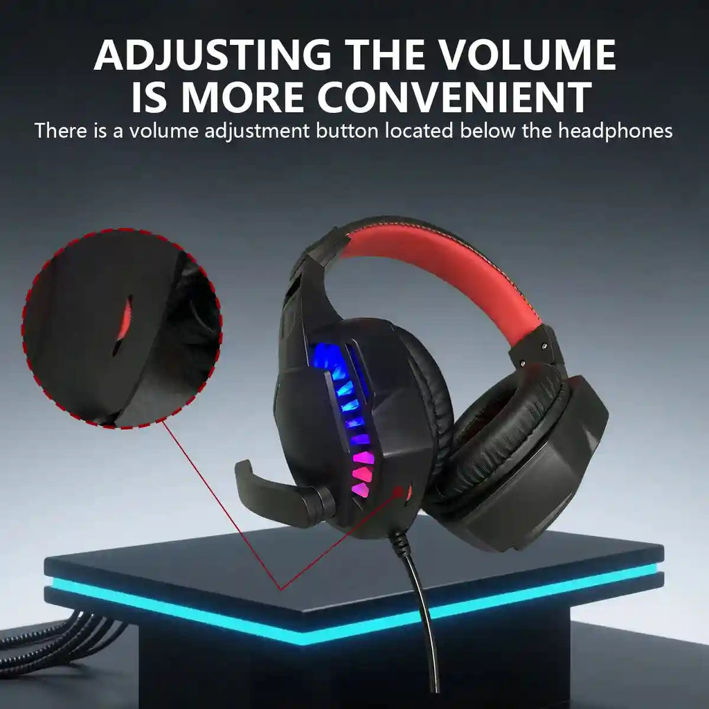 Wired Gaming Headset with RGB Lighting - Over-Ear Black and Red Tidesmit