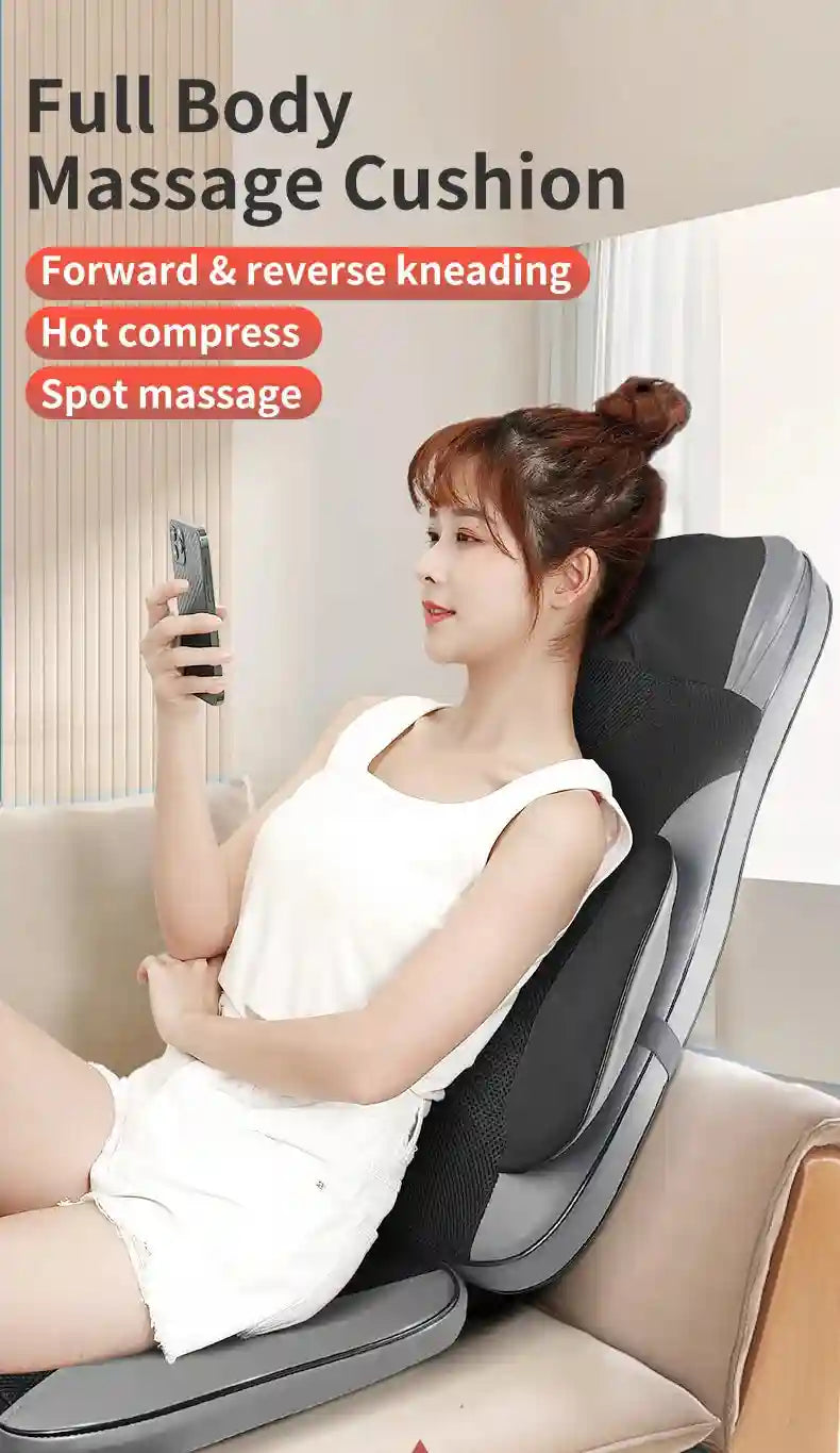 Electric Back Massager with Heat and Vibration - Gray Portable Device Massage Roller Tidesmit