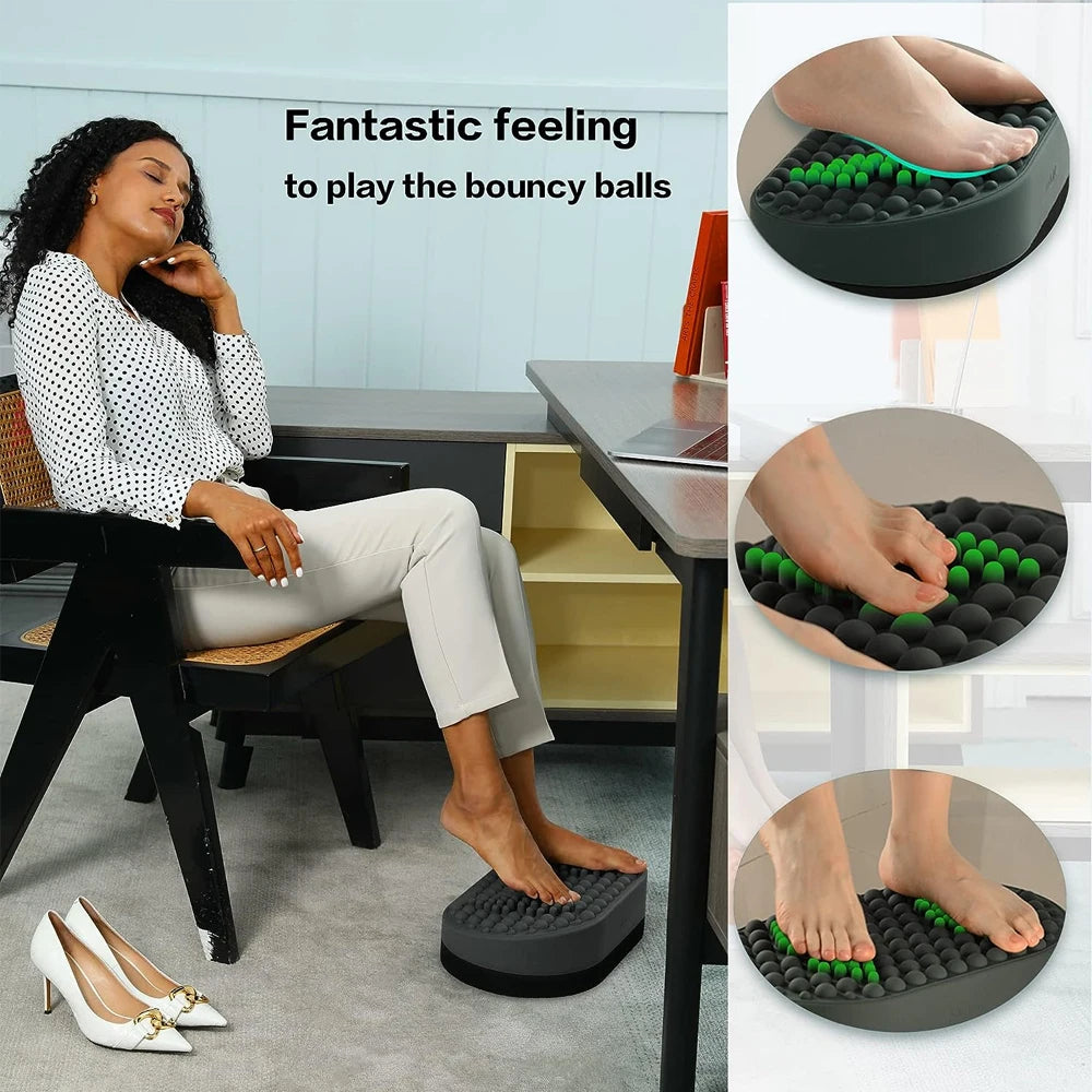 Soft silicone under desk foot rest with green massage balls for office relief, home office ottoman foot stool.