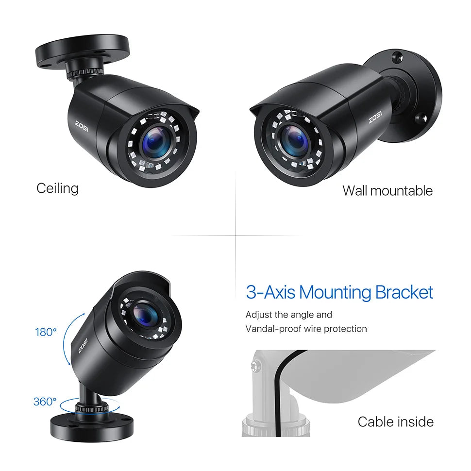 ZOSI 1080P CCTV Security Camera, 80ft Night Vision, 3.6mm Lens 24 IR LEDs, Outdoor Whetherproof Surveillance Camera