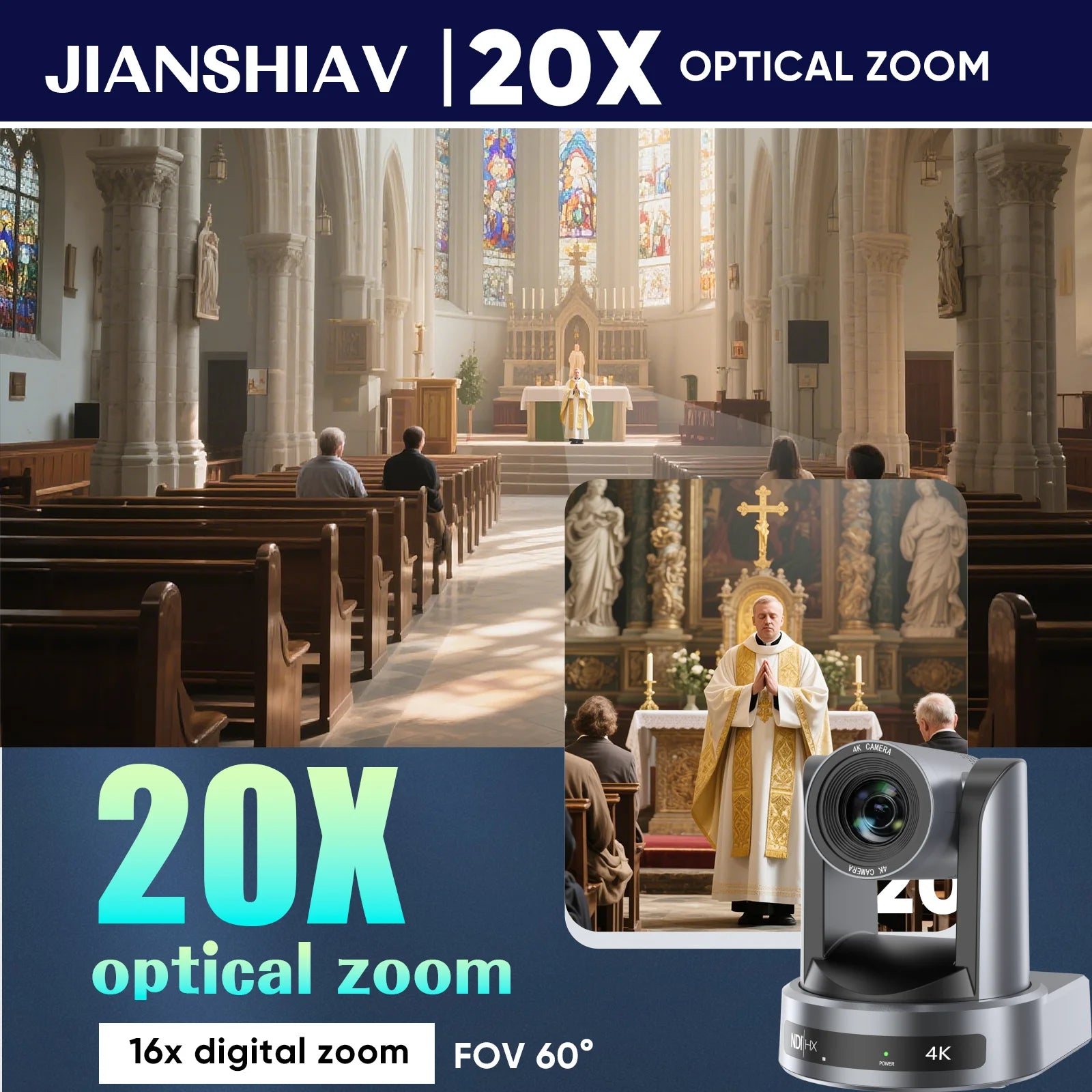 NDI/SDI 4K PTZ Camera 10X 20X Zoom Video Conference Live Streaming HDMI USB IP POE 1080P for Church NetMeeting Broadcast Youtube