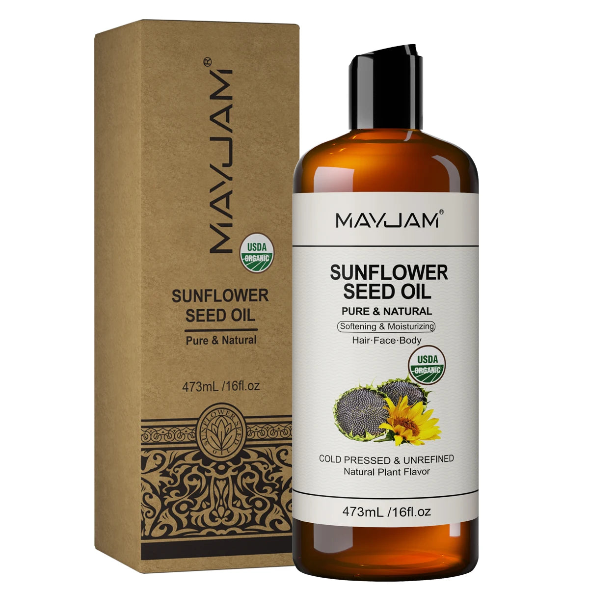 Tidesmit USDA Organic cold-pressed sunflower seed oil for moisturizing hair, face, and skin massage therapy.