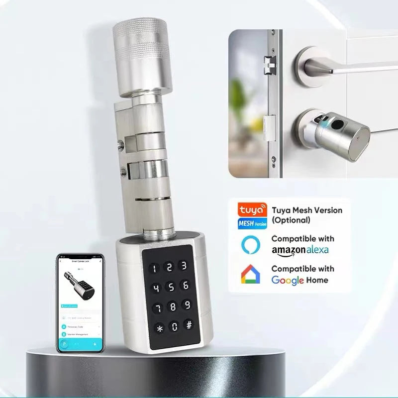 XSDTS Cylinder Electronic Smart Door Lock  Tuya APP Fingerprint Digital Keypad Key Card Remote Control Adjustable Home Apartment