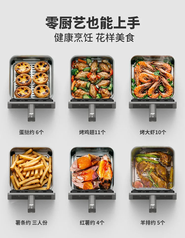 Household 0‑Coating Stainless Steel Air Fryer Dual‑Heat‑Source Visible Large Capacity Oil‑Free Electric Cooking Fryer