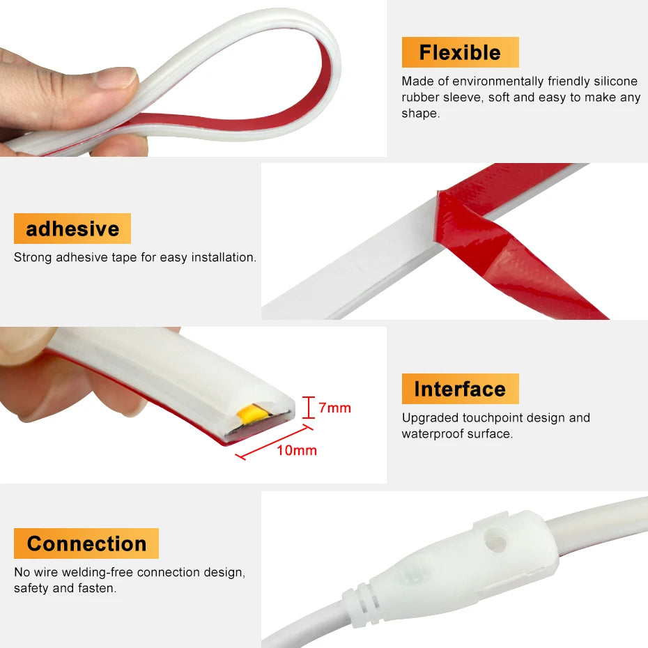 Self-adhesive 220V COB LED Strip 288LEDs/m IP65 Waterproof 1m-25m Length with Timing Dimming Switch EU/AU/UK Plug for Lighting