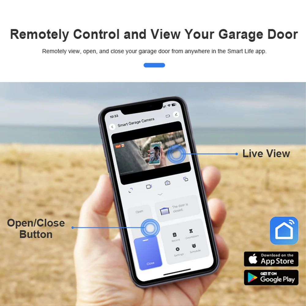 Tuya SmartLife WiFi Garage Door Opener with 3MP Camera Remote Control Two Way Audio Night Vision Recording Alexa Google Support