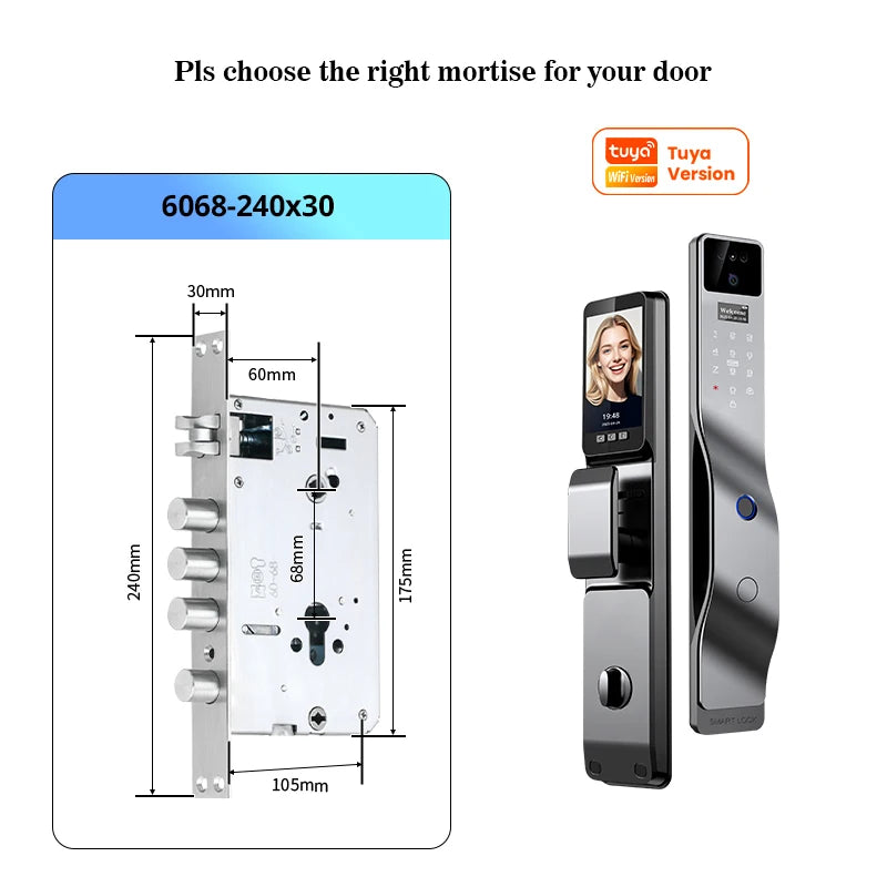 Tuya Smart Door Lock F7｜3D Face Recognition + 2K Camera + Fingerprint｜Works with Google/Alexa/Security Camera