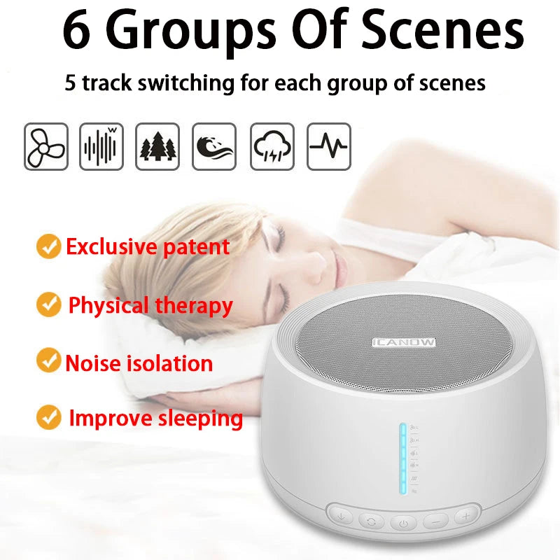 Portable Mini Smart Sleep Therapy Instrument Portable White Noise Machine 30 Sounds 36 Levels for Adult Baby and Household Use