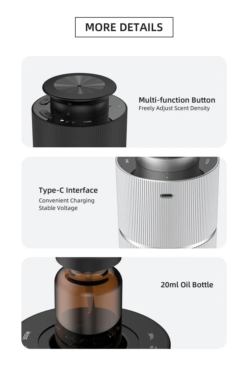 Metal Body Smart Car Diffuser Portable Rechargeable Waterless Aroma Nebulizer Home Office Essential Oil Fragrance Machine
