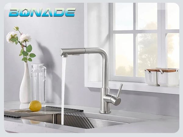 304 stainless steel kitchen tap, pull-out sprayer, brushed finish, 360° swivel, perfect sink mixer tap for kitchen toilet