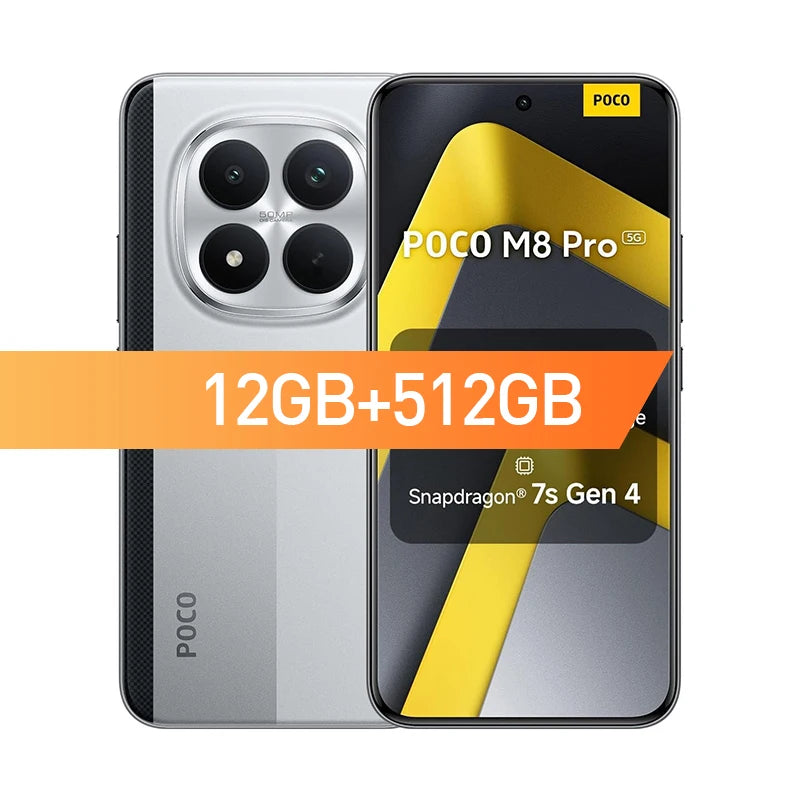 POCO M8 Pro 5G Smartphone with 120Hz AMOLED Display & 6500mAh Battery AE 12GB 512GB Silver Official Standard Tidesmit