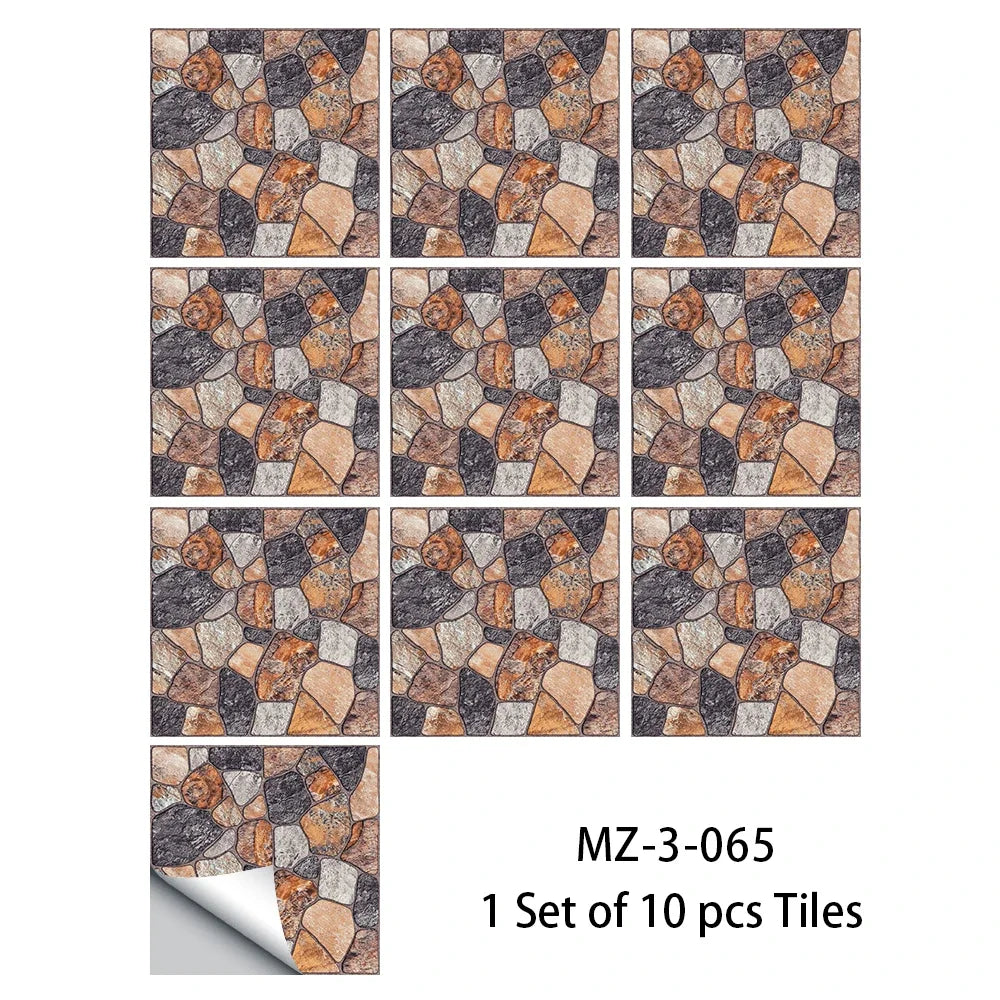 Waterproof non-slip tile floor sticker set with rustic stone-look mosaic patterns